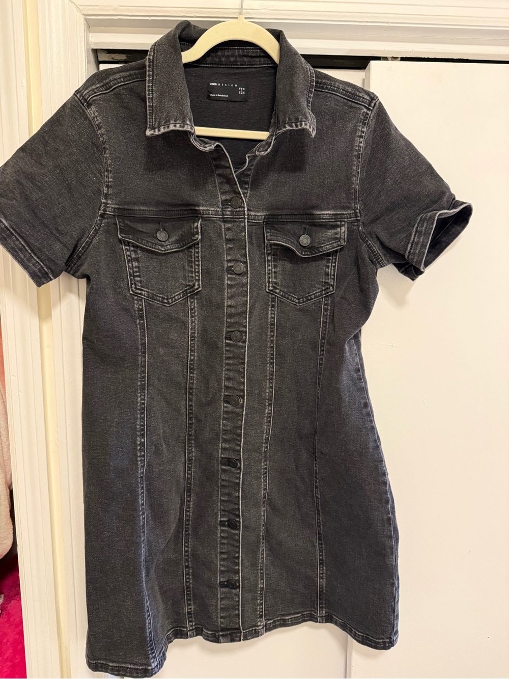 Short Sleeve Black Denim Shirt Dress